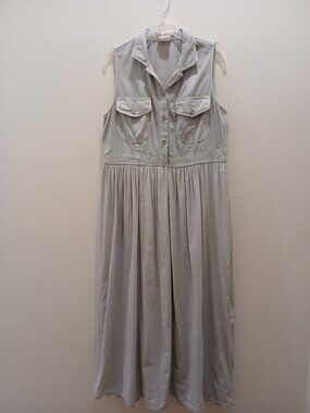 Bonnie Strauss Vintage Distressed Denim & Crepe Button-Up Dress Sz 14